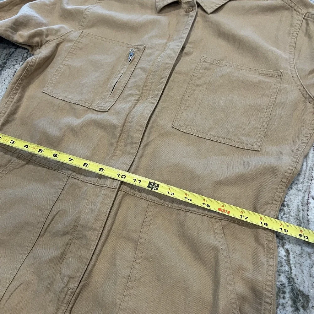 QUINCE Organic Cotton Linen Twill Jumpsuit Women L Long Sleeve Camel Sustainable